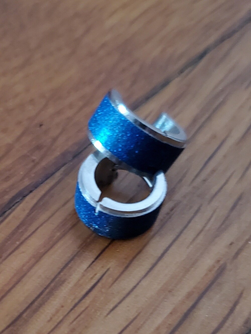 Glitter Blue Hoop Huggie Earrings for Women